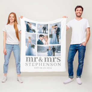 Modern MR. AND MRS. 6 Photo Wedding Keepomwille Fleece Deken