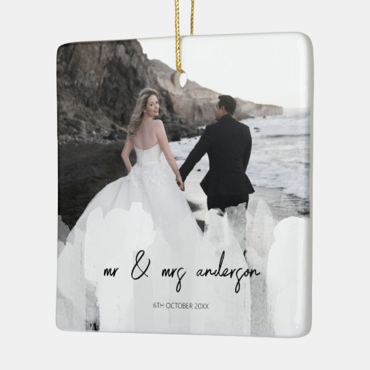 Modern Mr. en Mrs. 2 Foto's Kerstmis Keramisch Ornament (Links)