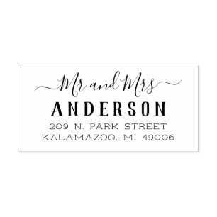 Modern Mr en Mrs Script Huwelijkskaart Retouradres Rubberstempel