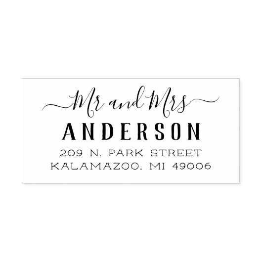 Modern Mr en Mrs Script Huwelijkskaart Retouradres Rubberstempel (Afrduk)