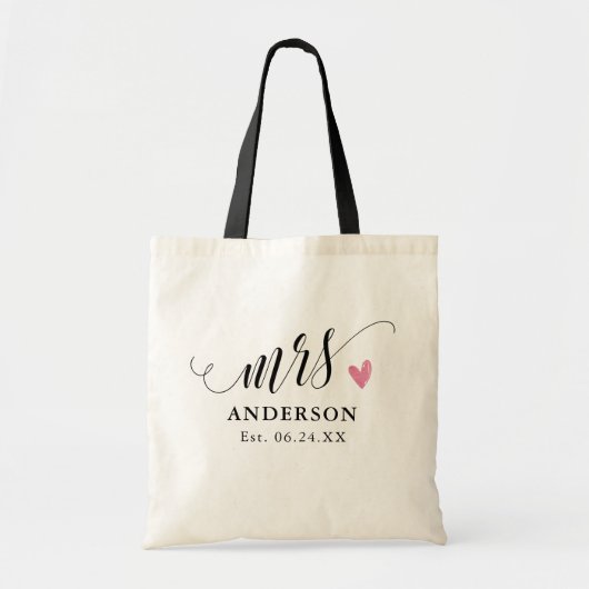 Modern Mrs. Black Script Custom Wedding Pas getrou Tote Bag (Voorkant)