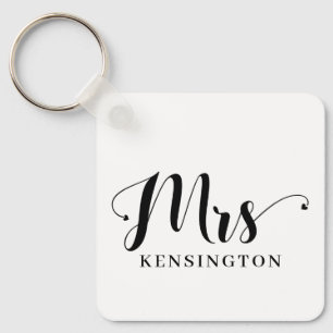 Modern Mrs Pas getrouwd Typografie Foto Metal Sleutelhanger