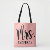 Modern Mrs Pink Black Script Wedding Monogram Tote Bag (Voorkant)