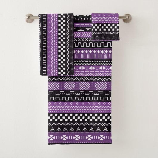 Modern Mudcloth Mix Paars Bad Handdoek (Insitu)