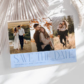 Modern Multi Photo Couple's Signature Icy Blue Save The Date