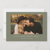 Modern Multi Photo Couple's Signature Sage Green Save The Date (Achterkant)