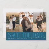 Modern Multi Photo Couple's Signature Teal Save The Date (Voorkant)