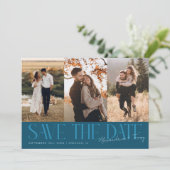 Modern Multi Photo Couple's Signature Teal Save The Date (Staand voorkant)