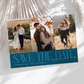 Modern Multi Photo Couple's Signature Teal Save The Date