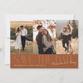 Modern Multi Photo Couple's Signature Terracotta Save The Date (Voorkant)