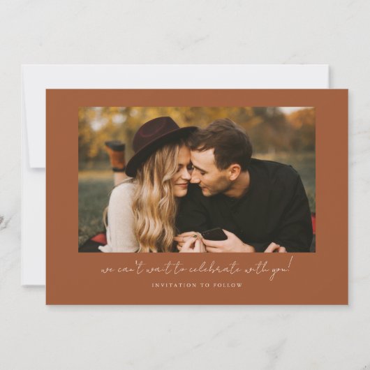 Modern Multi Photo Couple's Signature Terracotta Save The Date (Achterkant)