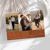 Modern Multi Photo Couple's Signature Terracotta Save The Date