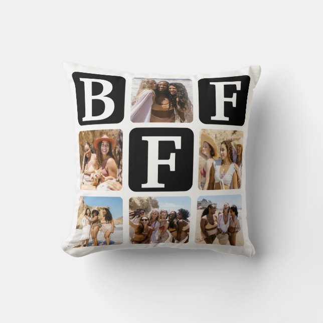 Modern Multi Photo Grid BFF Quote Zwart Kussen (Voorkant)