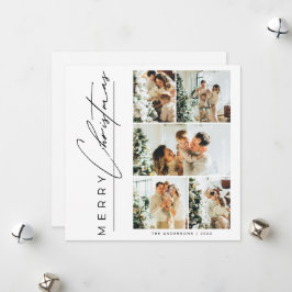 Modern Multi Photo Merry Christmas Script Feestdagenkaart
