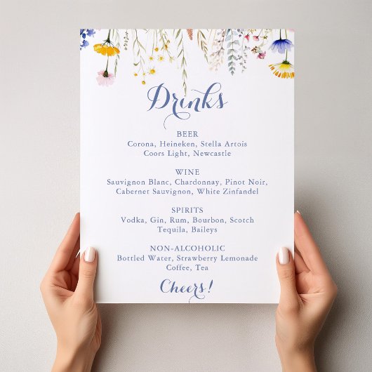 Modern Multicolor Wildflower Wedding Drinken Menu Poster