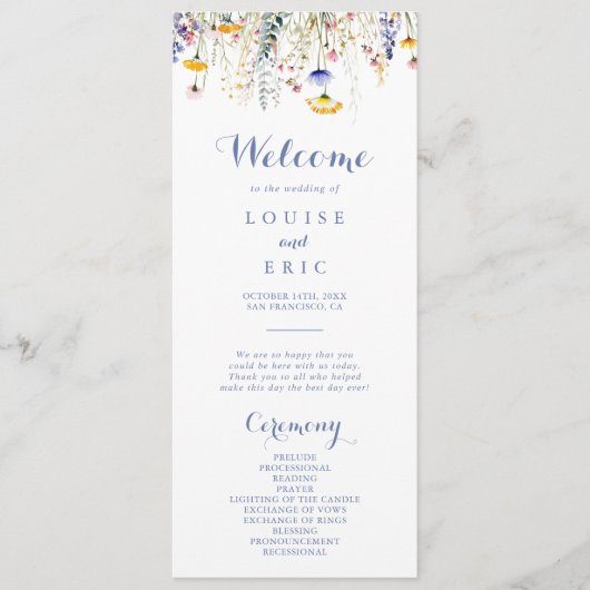 Modern Multicolor Wildflower Wedding Programma (Voorkant)