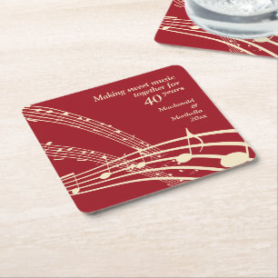 Modern MUSIC 40th Ruby Wedding Jubileum Vierkante Kartonnen Onderzetter