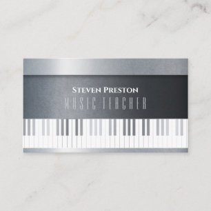 Modern Music Teacher Silver Piano Visitekaartje