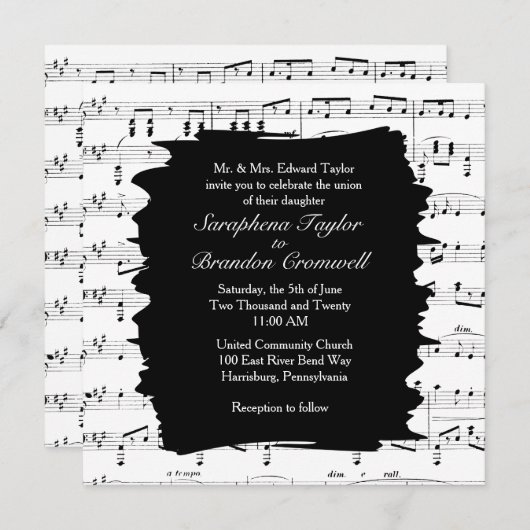 Modern Music Wedding Invitation Kaart (Voorkant / Achterkant)