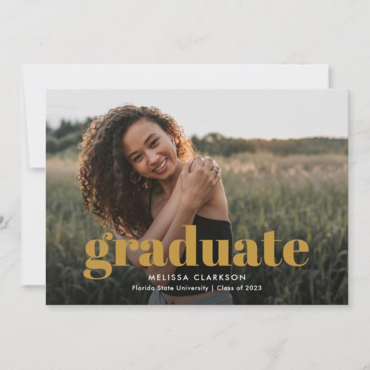 Modern Mustard Script met drie Afstuderen foto's Aankondiging (Voorkant)