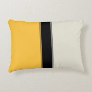 Modern Mustard Yellow Silver Grey Black Stripes Accent Kussen