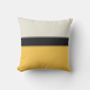Modern Mustard Yellow Silver Grey Black Stripes Buitenkussen