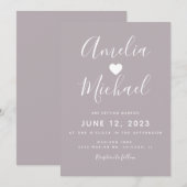 Modern Mute Paarse Simple Heart Wedding Kaart (Voorkant / Achterkant)