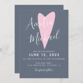 Modern Muted Blue Pink Heart Wedding Kaart (Voorkant / Achterkant)