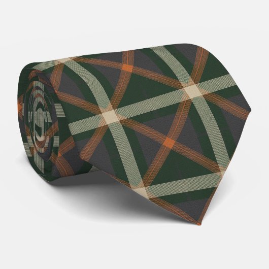Modern Muted Forest Green and Charcoal Tartan Stropdas (Opgerold)