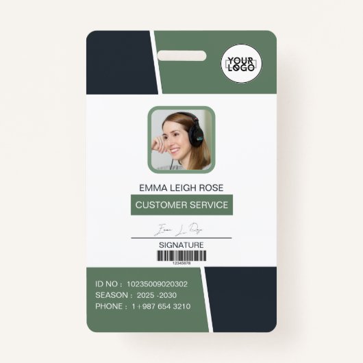 Modern Muted Green Professional Employee Photo ID Badge (Voorkant)