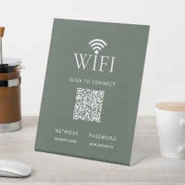 Modern Muted Green WiFi Network Password QR Code Reclamebord Met Voetstuk