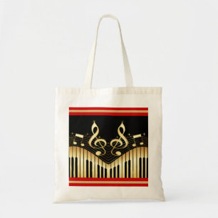 modern muziekgoud en zwart toetsenbord tote bag