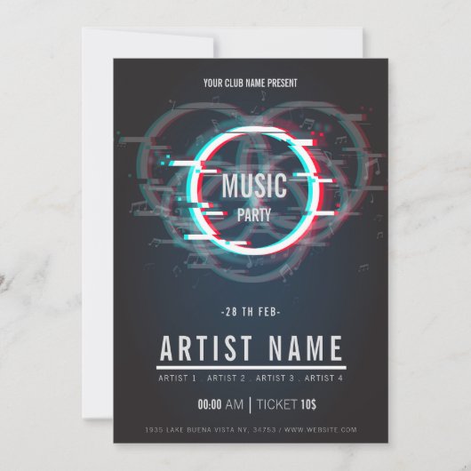Modern muziekparty flyer Announcement Kaart (Voorkant)