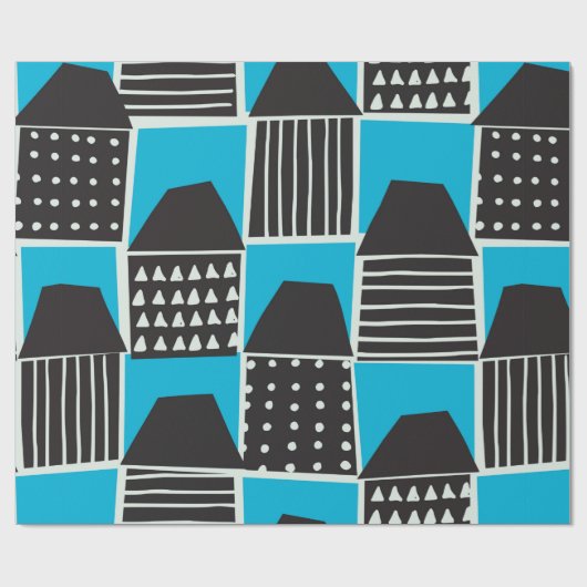 Modern naadloos patroon met huizen in zwart-wit en cadeaupapier (Vlak)