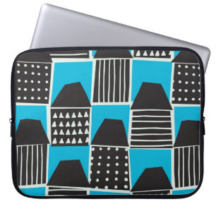 Modern naadloos patroon met huizen in zwart-wit en laptop sleeve