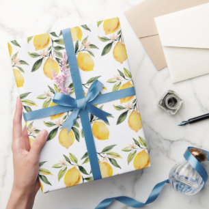 Modern Naadloos Patroon Waterverf Gele Citroen Cadeaupapier
