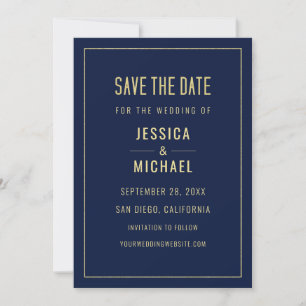 Modern Naby Blue Elegant Simple Minimalist Wedding Save The Date