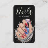 Modern Nagelstudio Rood Blauwe Manicurist Kunstena Visitekaartje (Voorkant)