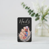 Modern Nagelstudio Rood Blauwe Manicurist Kunstena Visitekaartje (Staand voorkant)