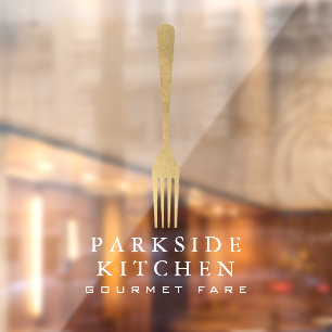 Modern namaak gouden vork restaurant logo transpar raamsticker