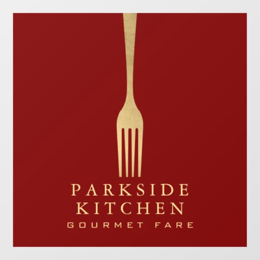 Modern namaak gouden vork restaurantlogo op rood raamsticker (Vel)