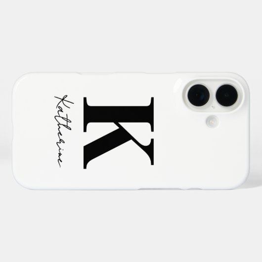 Modern Name Initial White Black Personalize Case-Mate iPhone Case (Achterkant (horizontaal))