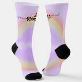 Modern name script gepersonaliseerd pastelregenboo sokken (Gebogen)