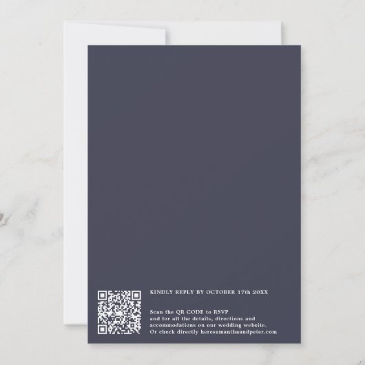 Modern name script kalligraphy navy blue bruiloft kaart (Achterkant)