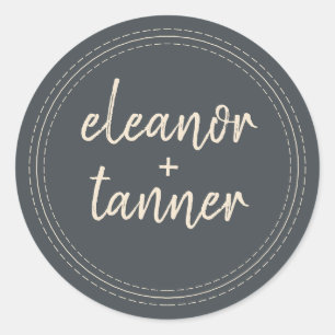 Modern Names Black Ivory Wedding Envelope Seal Ronde Sticker
