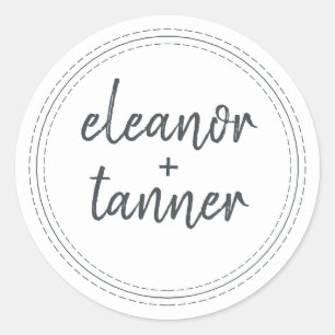 Modern Names Black White Wedding Envelope Seal Ronde Sticker