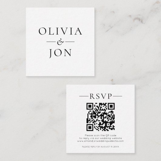 Modern Names QR Code Black White Wedding RSVP Informatiekaartje (Voorkant / Achterkant)