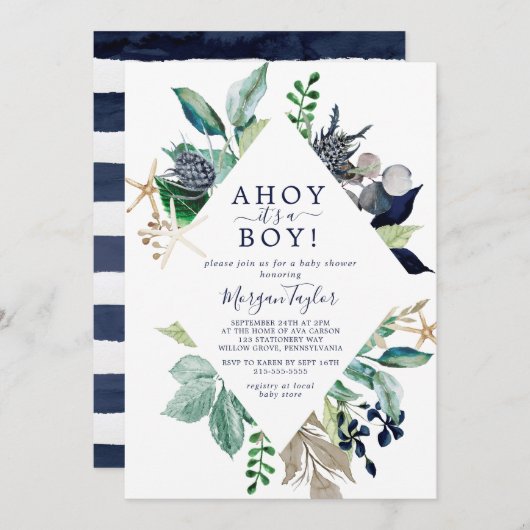 Modern Nautical Ahoy Het is een Jongen Baby shower Kaart (Voorkant / Achterkant)
