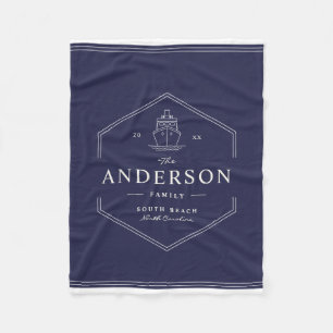 Modern Nautical Family Beach Boat Lake House Blue Fleece Deken