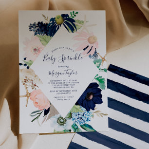 Modern Nautical   Floral Baby Sprinkle Kaart